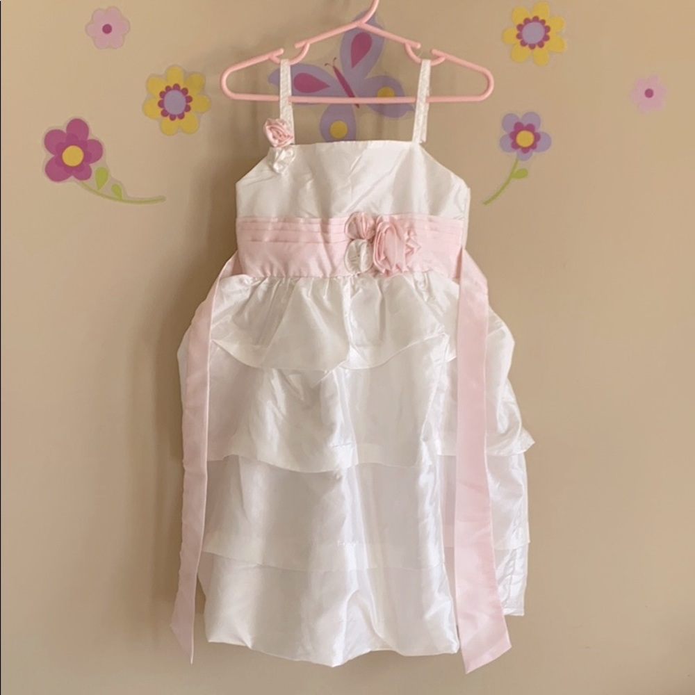 Toddler formal dress in white and pink